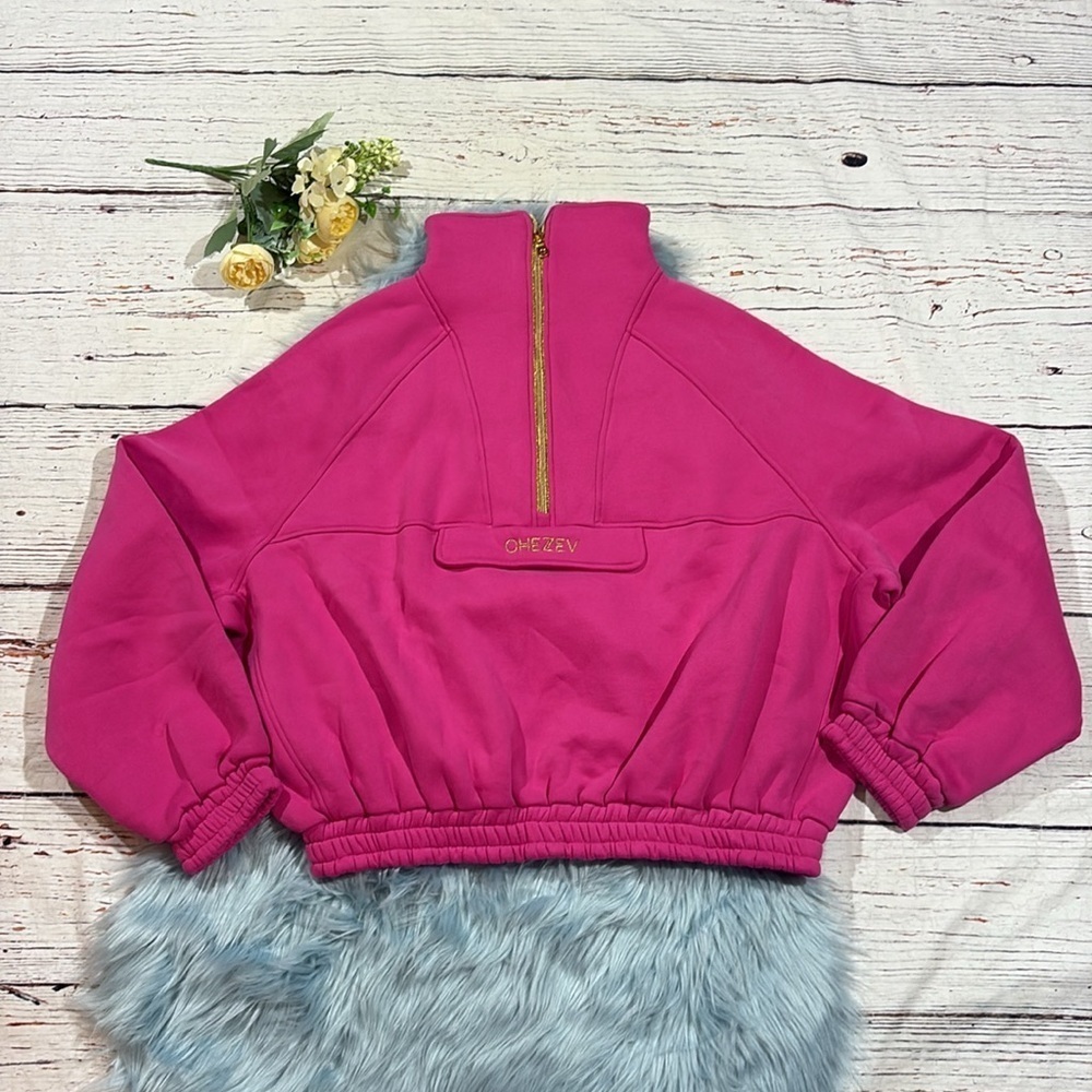 Chezev Kajiri Half-Zip Relaxed Sweatshirt Festival Fuchsia - Picture 2 of 9